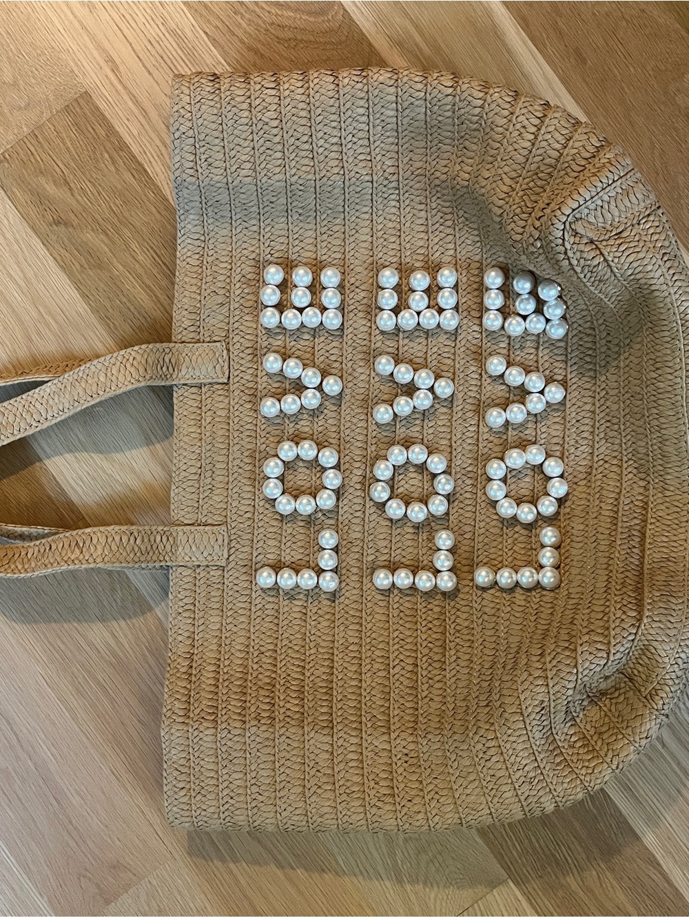 BTB Los Angeles Beige Pearl-Embellished Woven Tote (LIKE NEW)